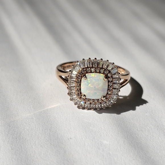 Diamonique Baquettes & Opal 18k Rose Gold over Sterling Silver 💍 Sz 8. - Picture 3 of 16